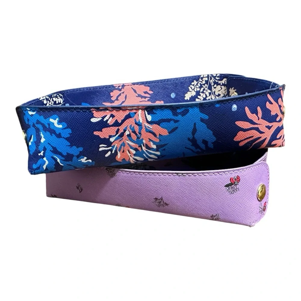 Set:2 Vera Bradley Leatherette Catchall Jewelry/Clutter Trays-set of blue+green